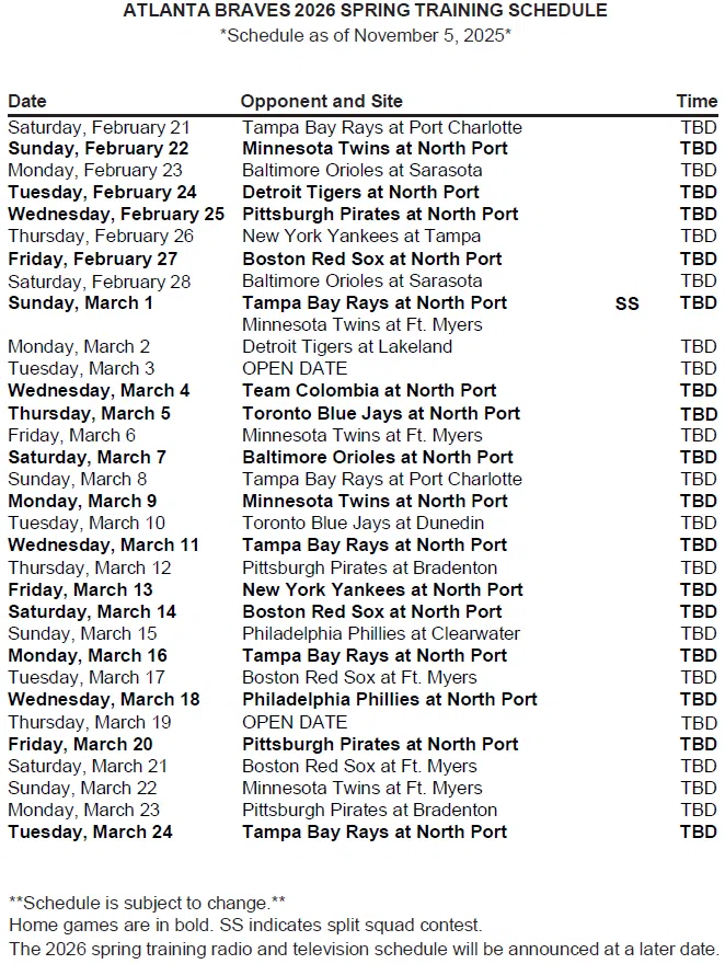 2025 Braves Spring training Schedule