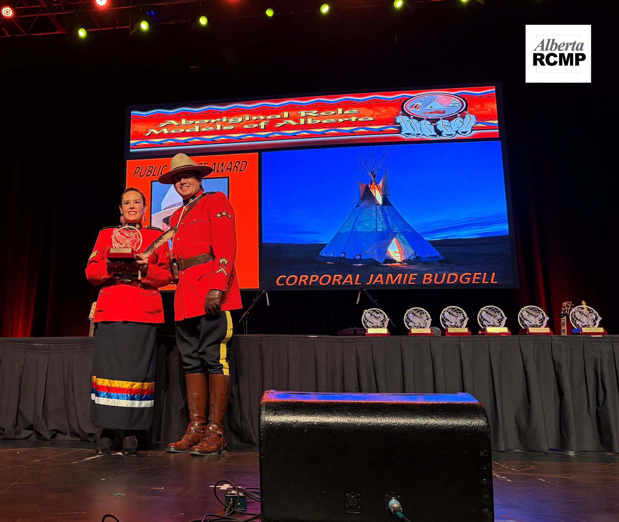 RCMP Indigenous Liaison Officer, Cpl. Jamie Budgell receives honours from the Alberta RMCP