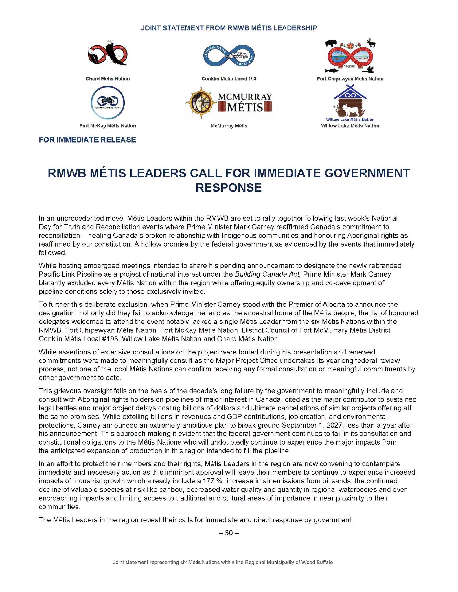 McMurray Metis letter, social media image