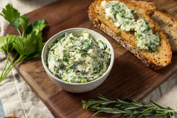 healthy homemade herb butter and bread - garlic butter ingredients stock pictures, royalty-free photos & images