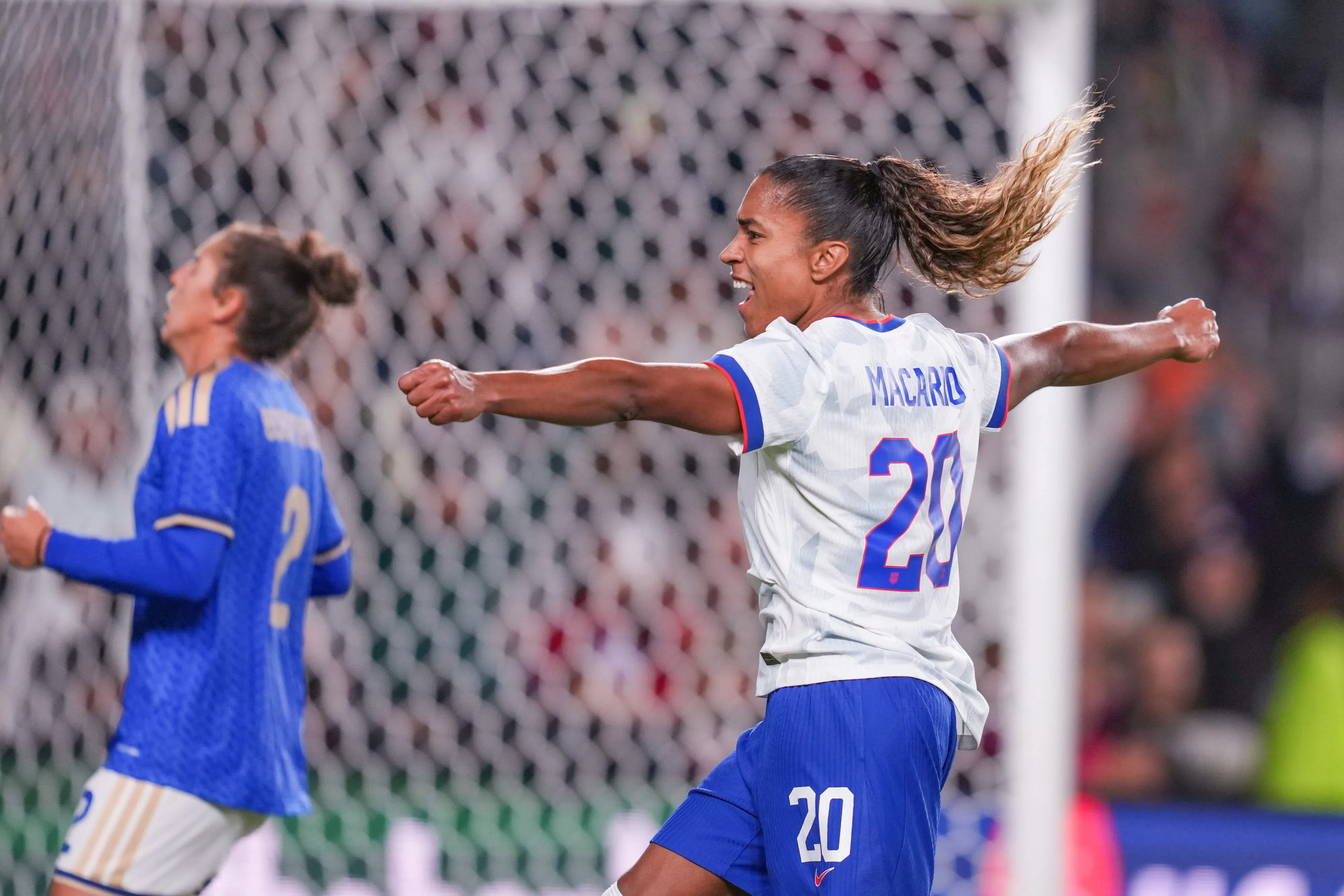 ORLANDO, FLORIDA - NOVEMBER 28: Catarina Macario #20 of the United States celebrates scoring during the second half against Italy during an international friendly at Inter&Co Stadium on November 28, 2025 in Orlando, Florida. (Photo by Brad Smith/ISI Photos/USSF/Getty Images)