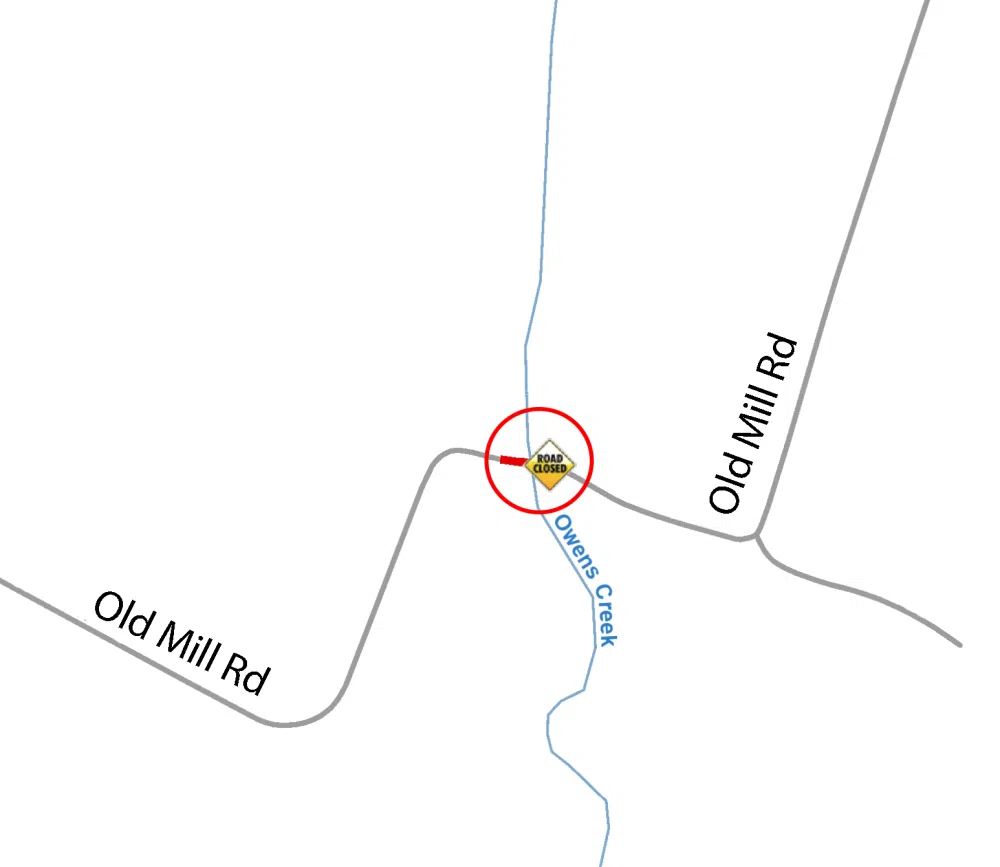 Map of the Old Mill Road Bridge closure.