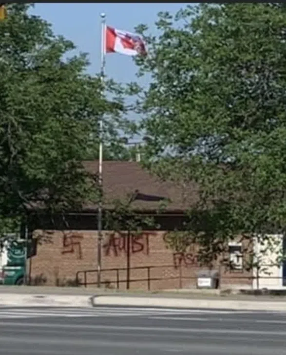 Anti-Semitic graffiti sprayed painted at OPP detachment in Milton