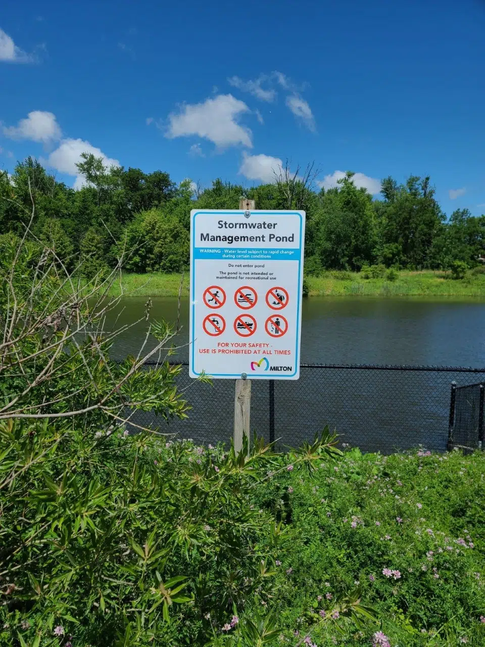 Town of Milton installs safety signs at water retention ponds