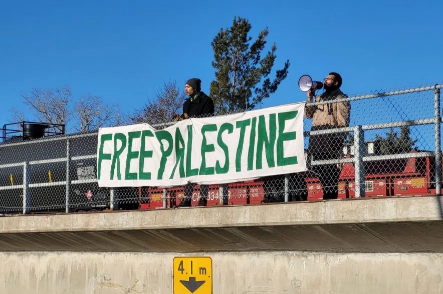 Pro-Palestine protestors try to block rail line in Regina