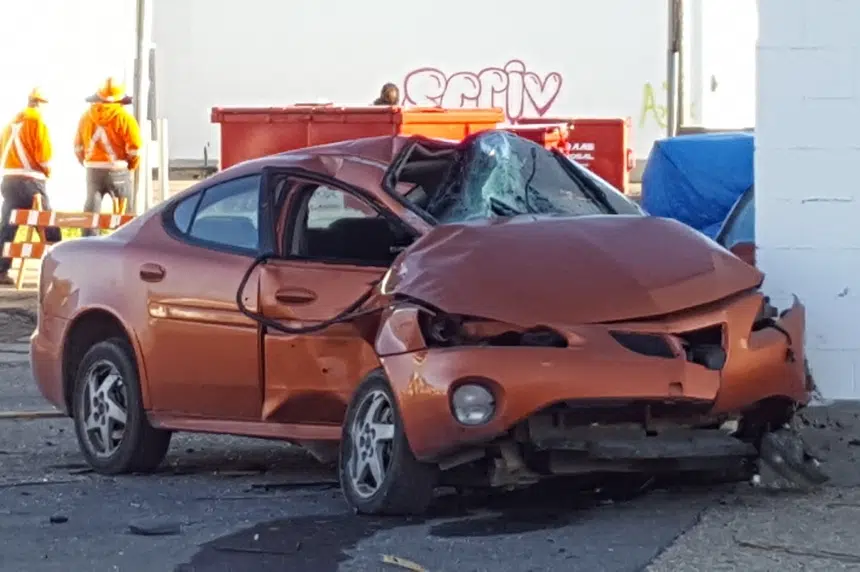 Driver flees after crash that cut power to Regina's Warehouse District