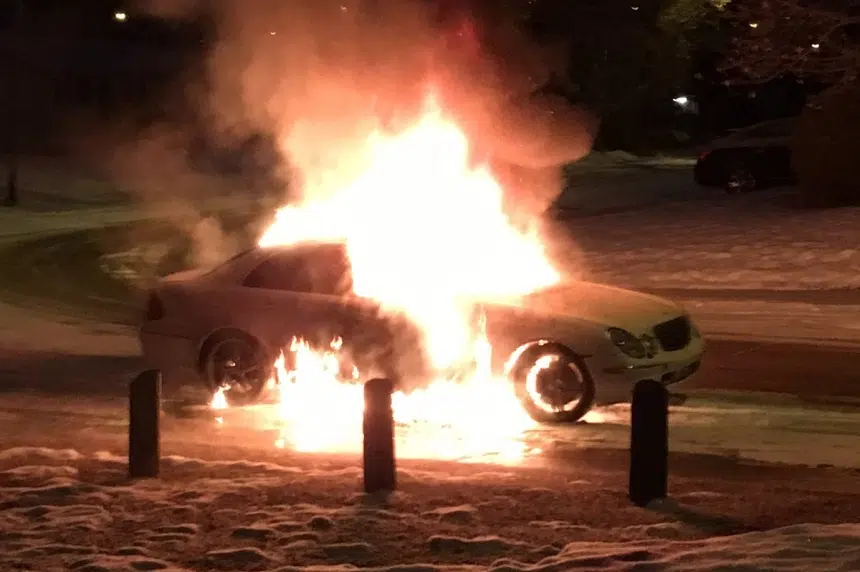 People wake up to flaming BMV on  Saskatoon street