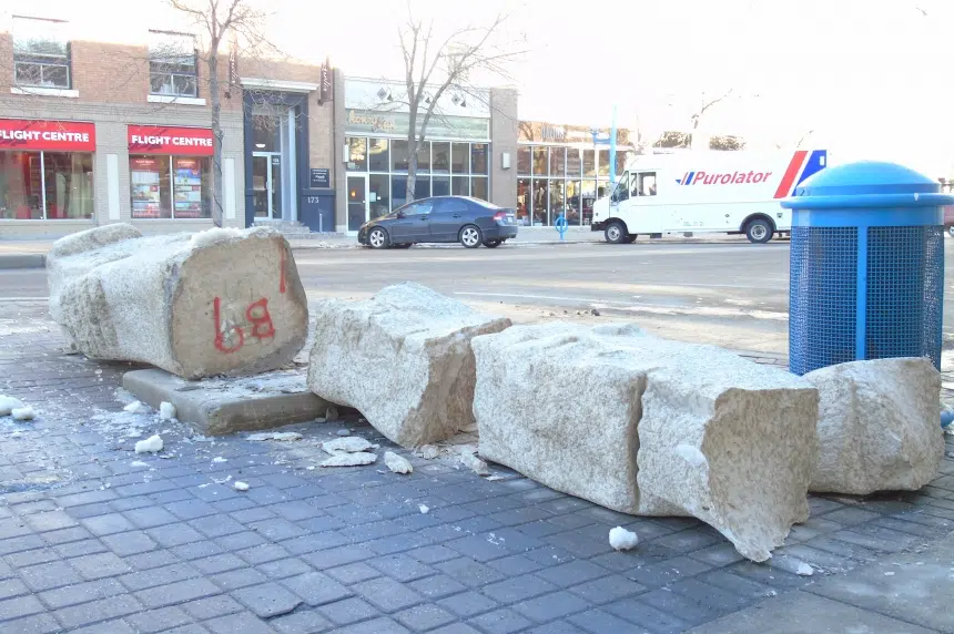 PHOTOS: Downtown Saskatoon sculpture knocked over, left in pieces