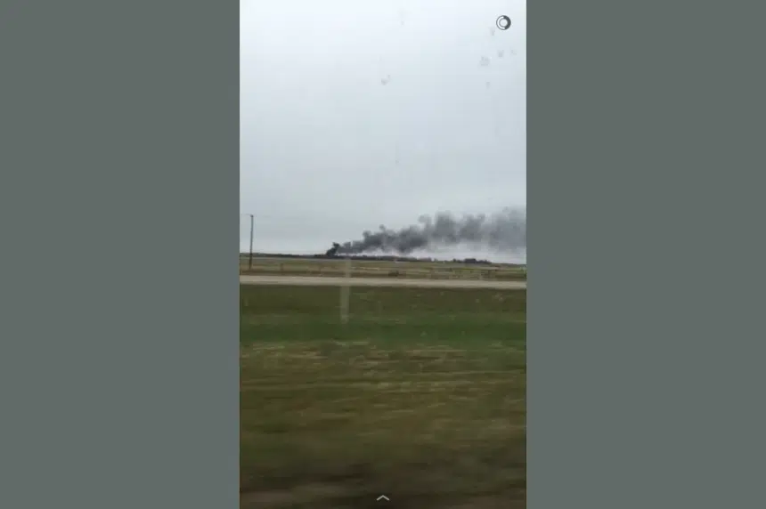 Black smoke, flames reported northwest of Saskatoon