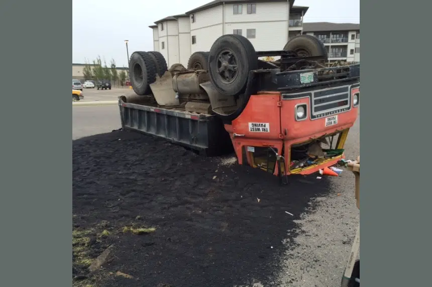 Truck ends up on roof on east Regina road