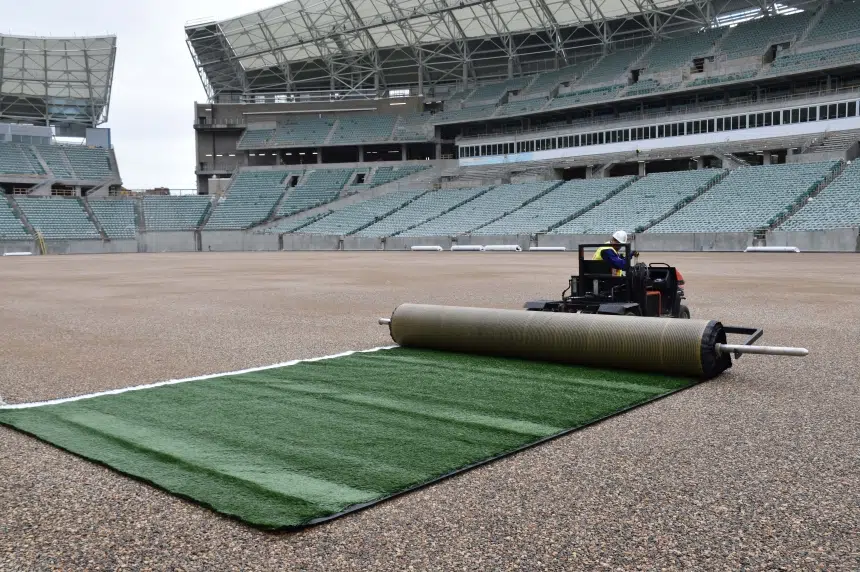 Rolling out the green: turf installation starts at new Mosaic Stadium
