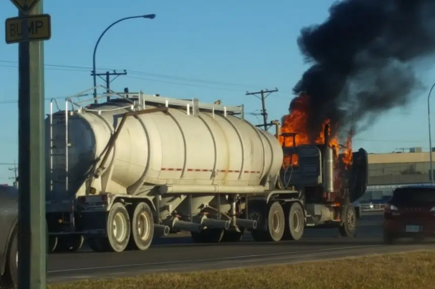 Semi truck catches fire on Circle Drive