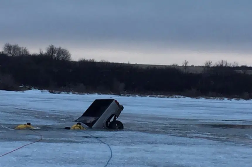 Vehicle goes through ice at Clarkboro Ferry