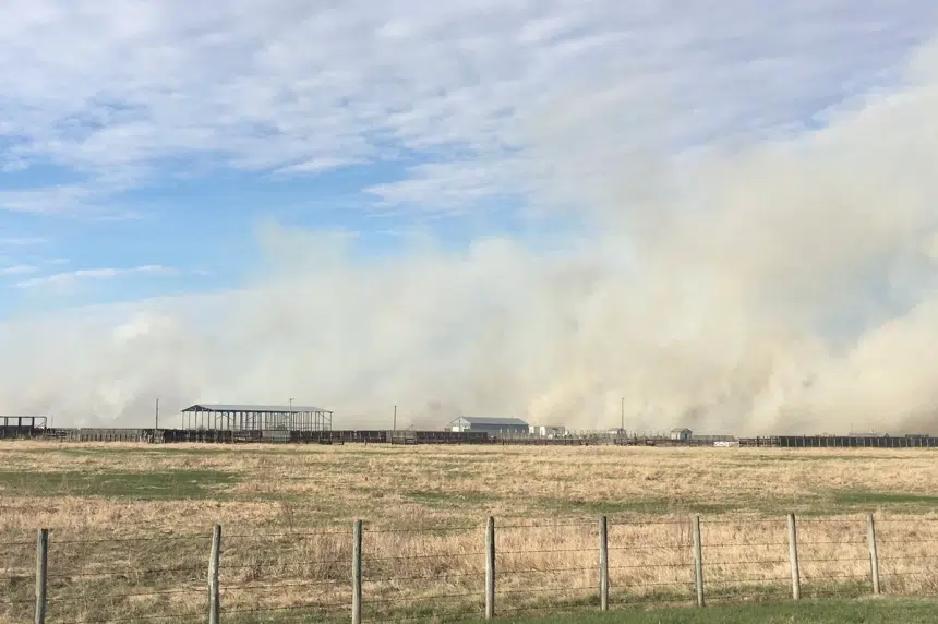 Grassfire west of Saskatoon caused by train