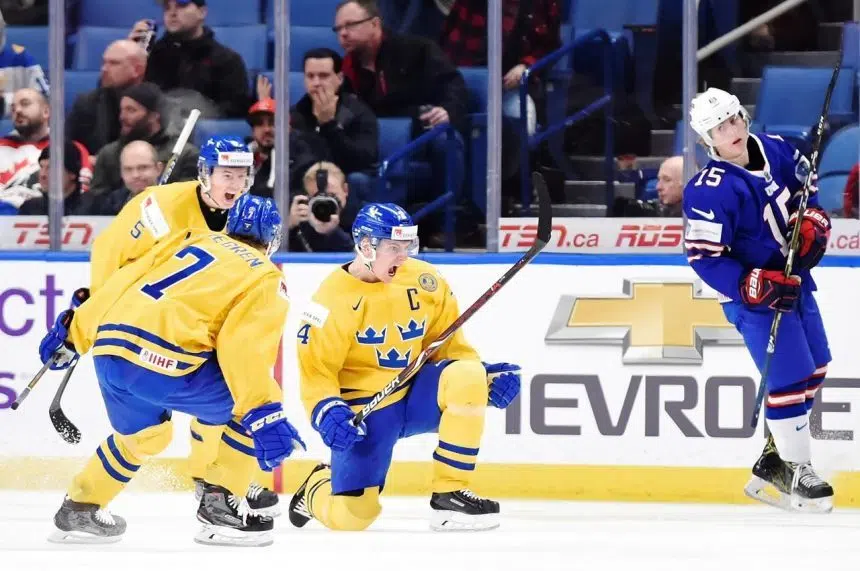 Steen, Jonsson Fjallby score short-handed goals to lead Sweden past U.S. 4-2.