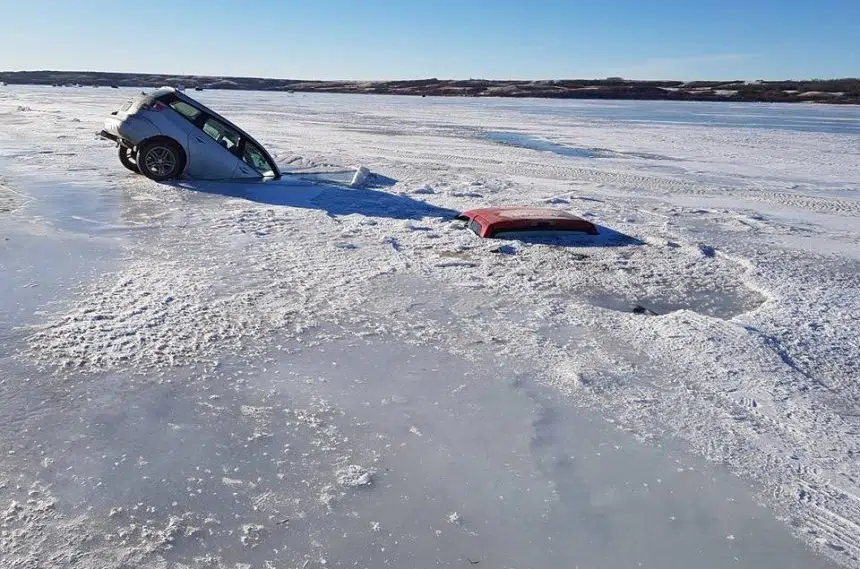 4 vehicles go through ice on Last Mountain Lake