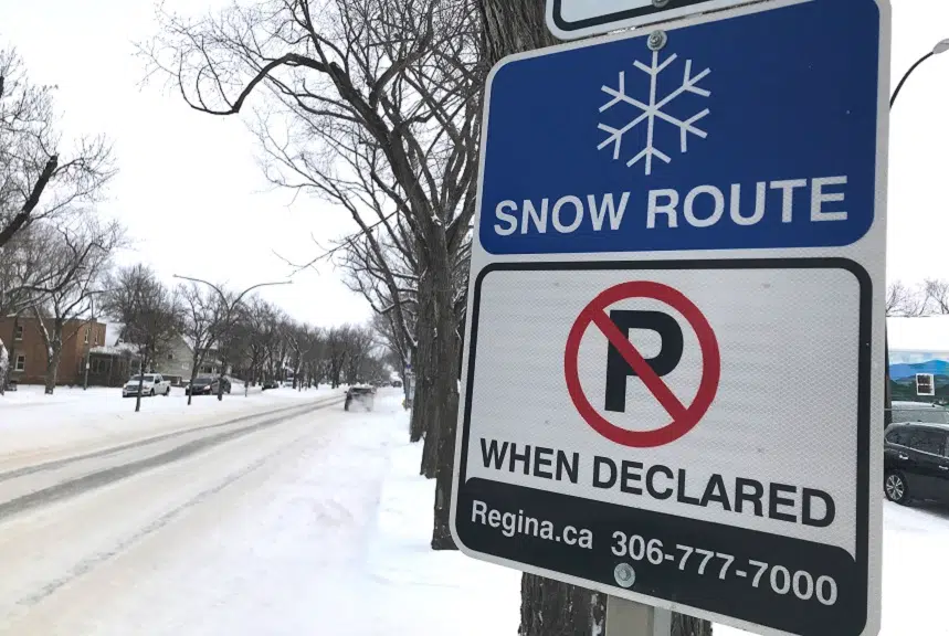 Snow route declared after snow hits Regina