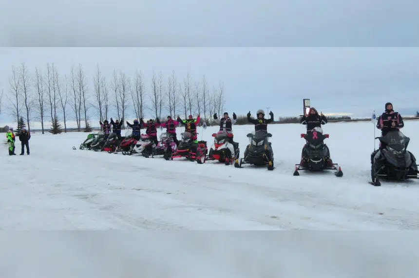 Prairie women on snowmobiles ride for cancer research
