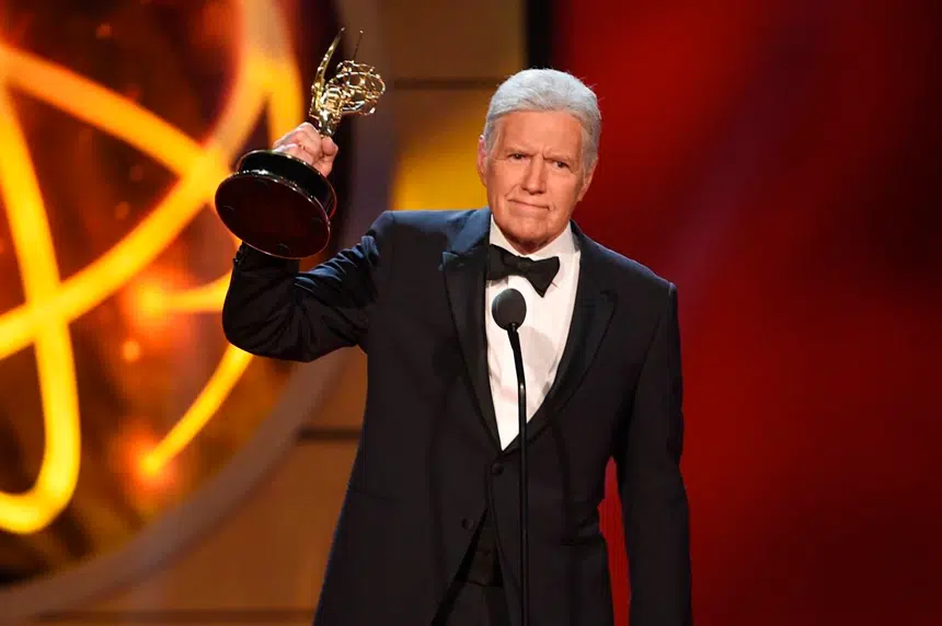 “Jeopardy!” host Alex Trebek’s Emmy Award comes with ovation