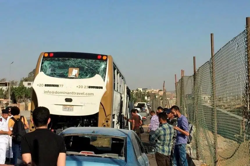 Bomb hits tourist bus near Egypt’s Giza Pyramids, wounds 17