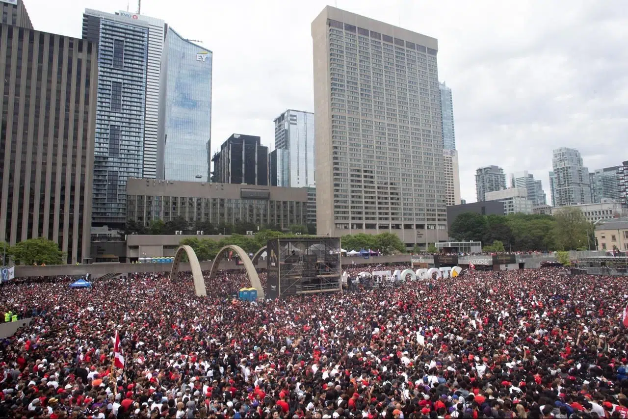 Huge crowds gather in downtown Toronto for Raptors parade, rally