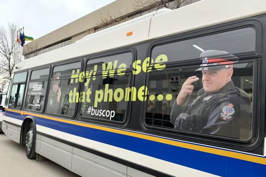 Regina police bus ad aims to drive down rising distracted driving numbers