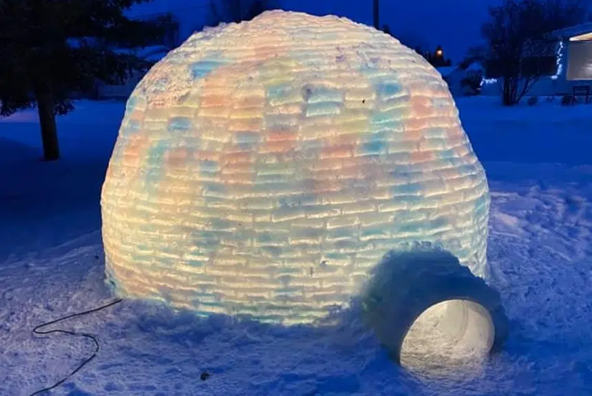Langenburg family builds multi-coloured igloo