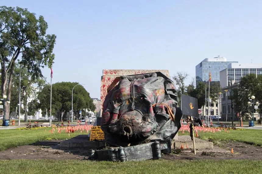 Canada Day protest over residential schools sees monarch statues toppled in Winnipeg