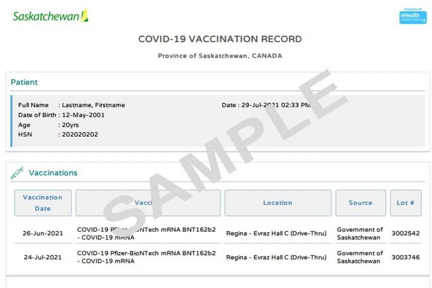 Saskatchewan gov't develops printable COVID vaccination records