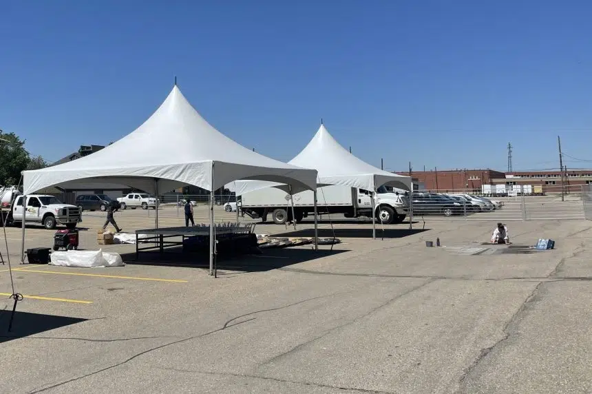 Regina Warehouse District block party setting up for the weekend