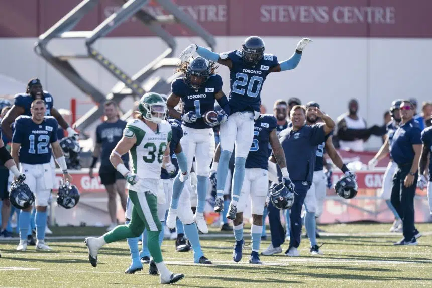 Late pick six helps Argos down Riders in Touchdown Atlantic