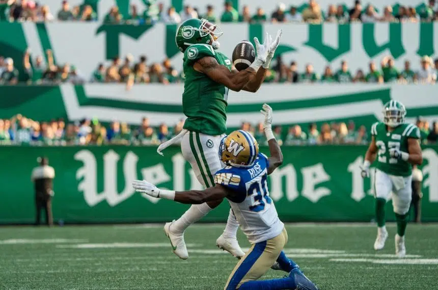 Late interception seals Bombers' 20-18 victory over Riders in Labour Day Classic