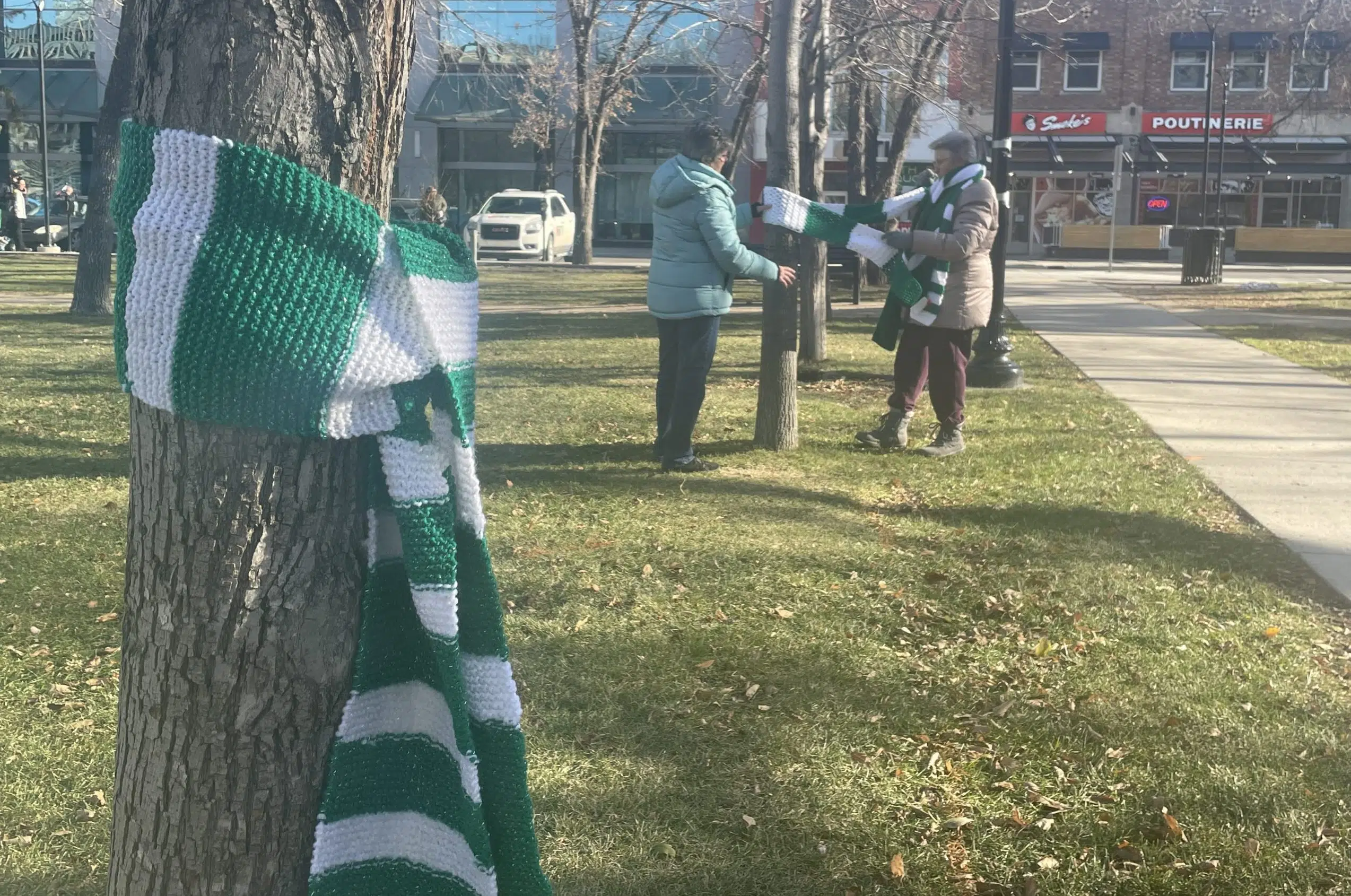 Scarves in the Park provide warm winter wear for those in need