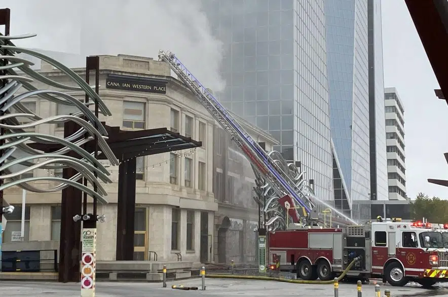 Firefighters battling commercial building fire in downtown area