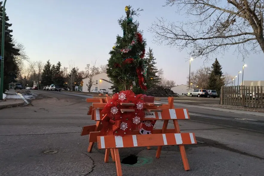Trimming the tree: Pothole in Normanview decorated for holiday season