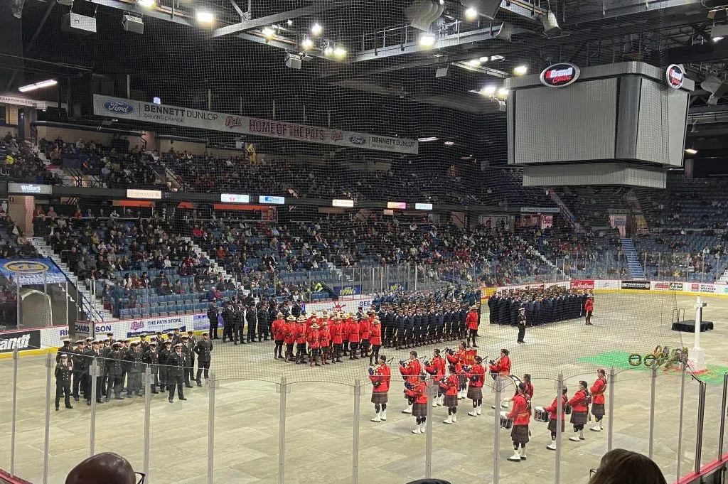 Crowd at the Remembrance Day service at the Brandt Centre