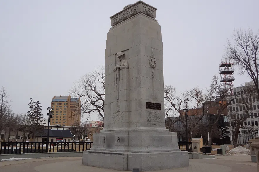 Cenotaph in Regina's Victoria Park vandalized with spray paint