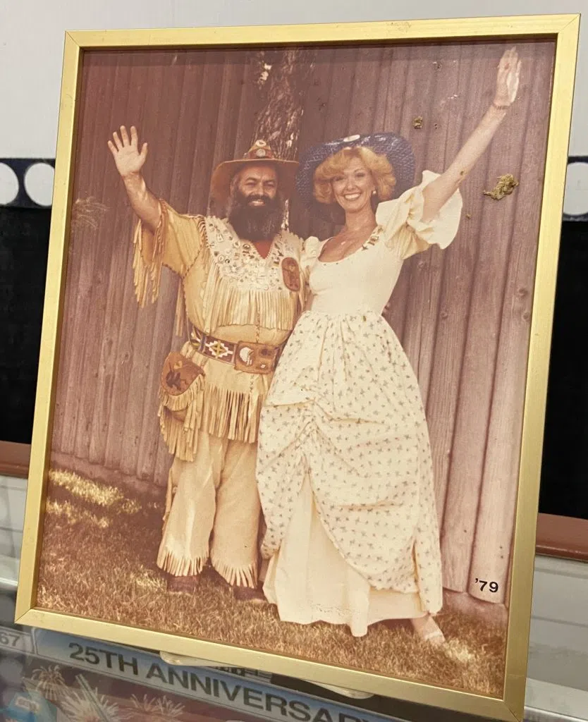 Pemmican Pete and Pemmican Pearl pose for a photo at Buffalo Days 1979.