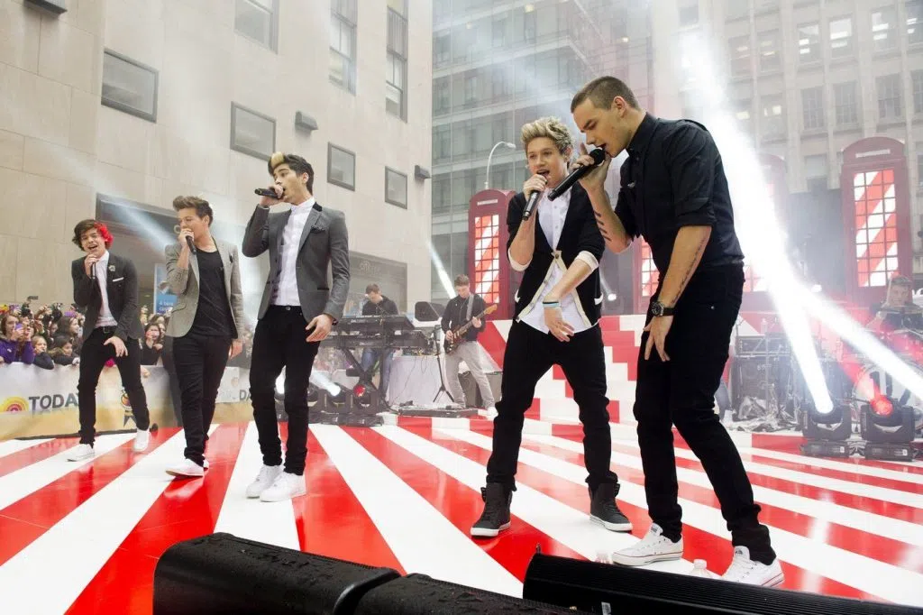 One Direction members, from left, Harry Styles, Louis Tomlinson, Zayn Malik, Niall Horan and Liam Payne perform on NBC's "Today" show, Nov. 13, 2012 in New York. (Photo by Charles Sykes/Invision/AP, File)