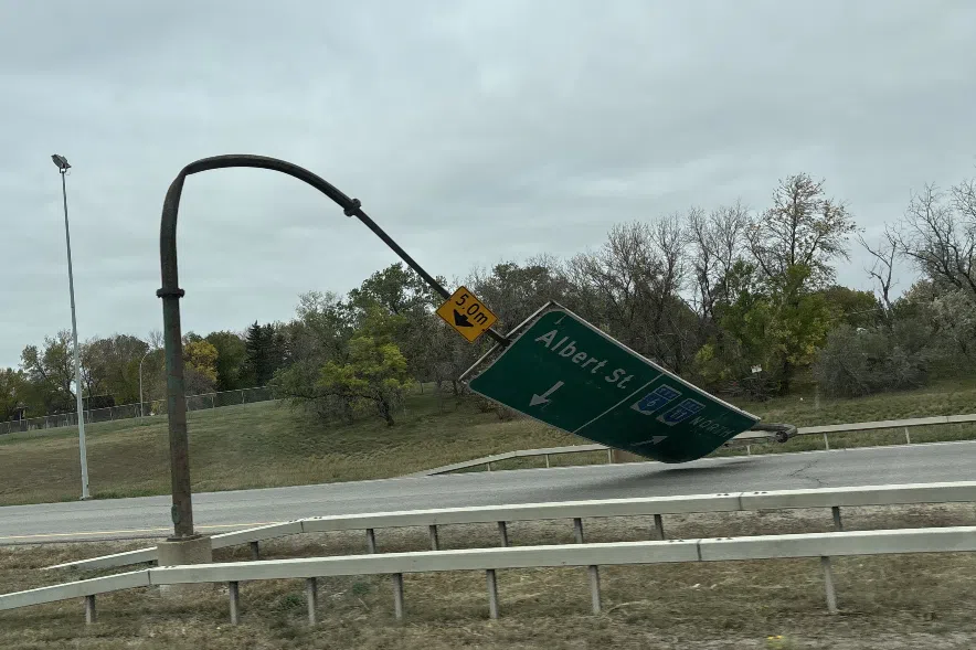 Siugn bent by wind in Regina