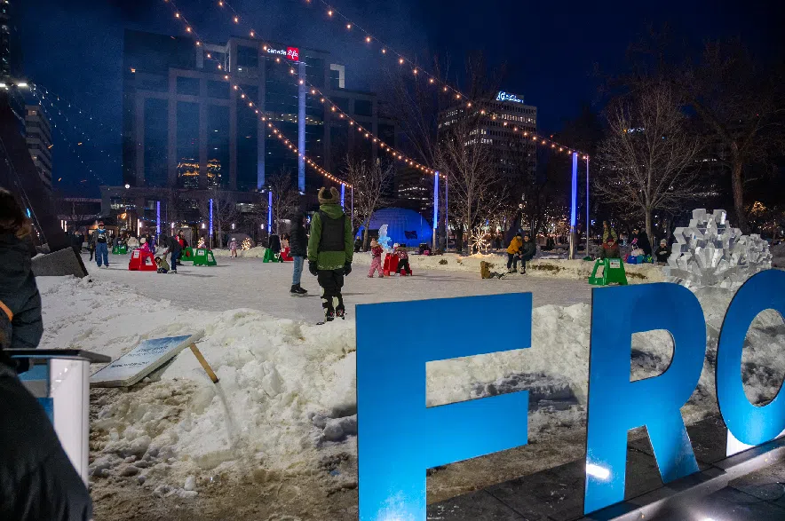 People skate at the rink in Victoria Park.