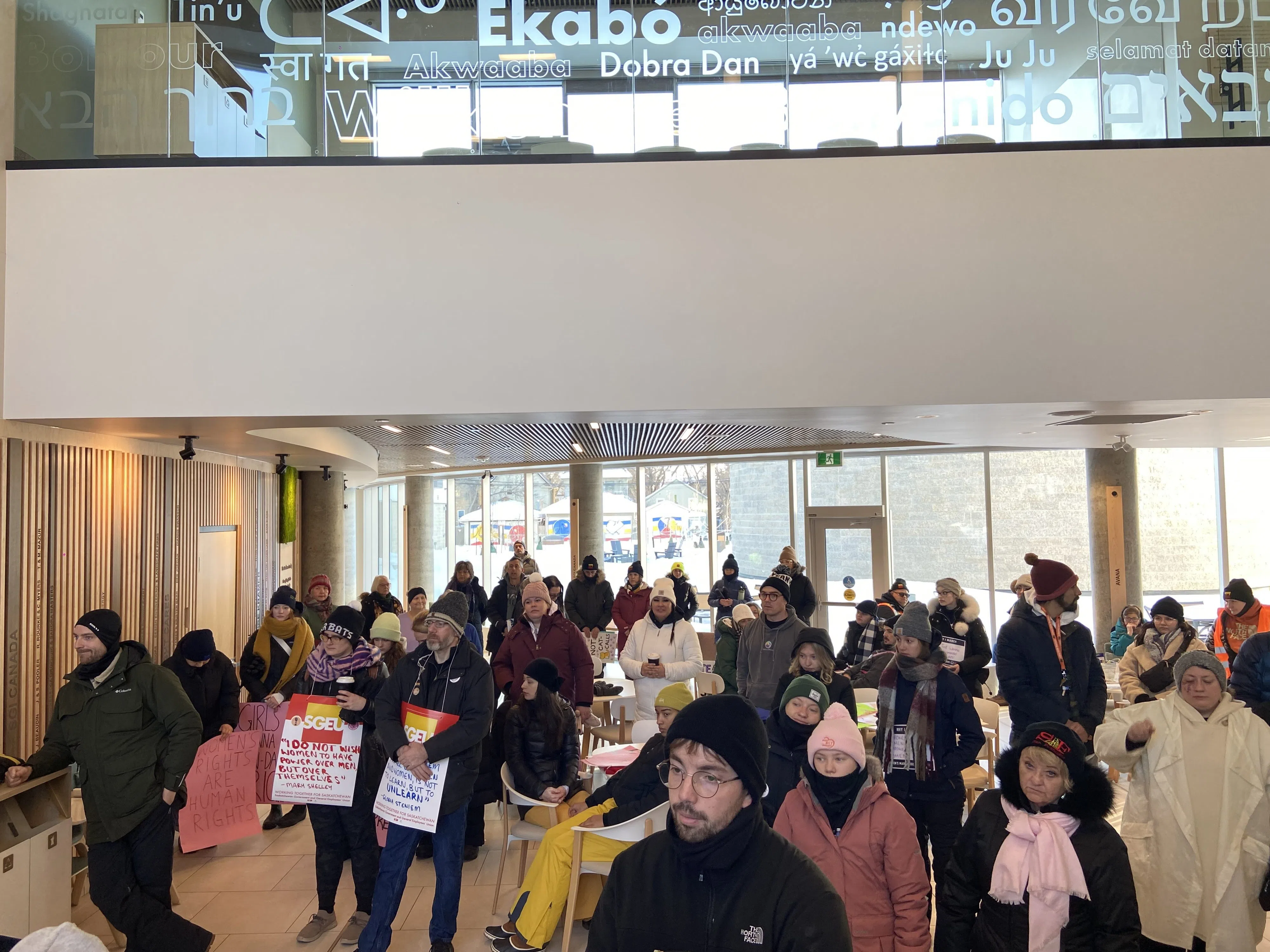 People gathered for Regina's women's march.