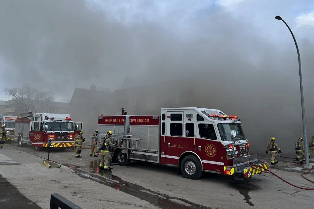 The fire department said the blaze was under control at 7:13 p.m. Nobody was hurt. (Regina Fire/X)