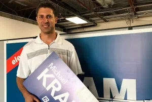 Michael Kram during an election.