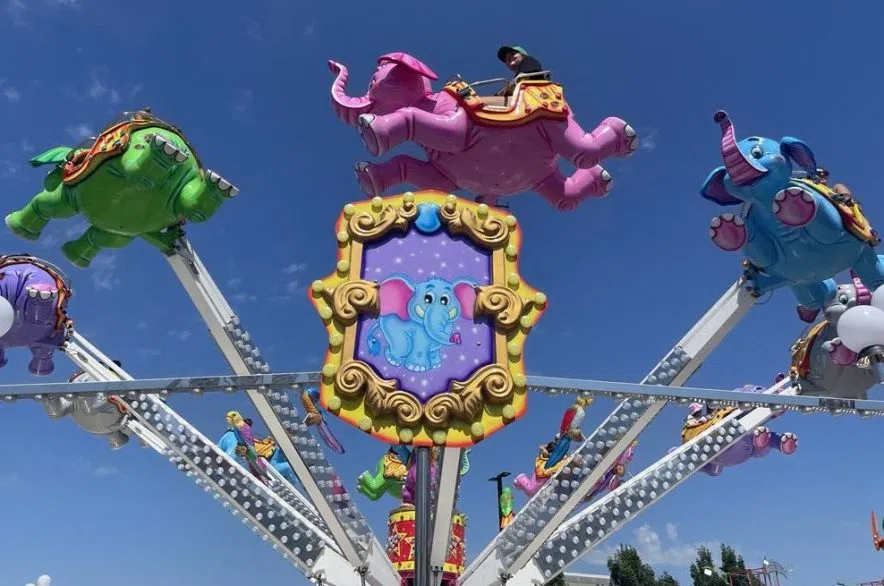 North American Midway Entertainment introduced the Flying Elephant ride to fair-goers in 2023. (Gillian Massie/ 980 CJME)
