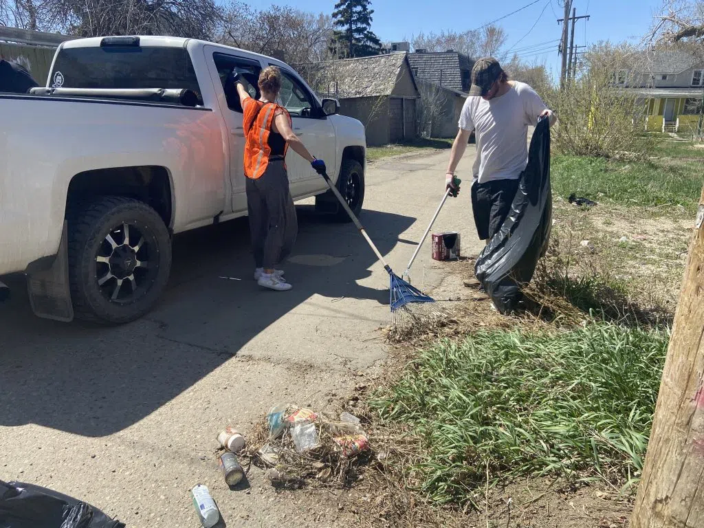 Volunteers cleaned up trash for three hours on Saturday. It was a come-and-go event. (Nicole Garn/980 CJME)
