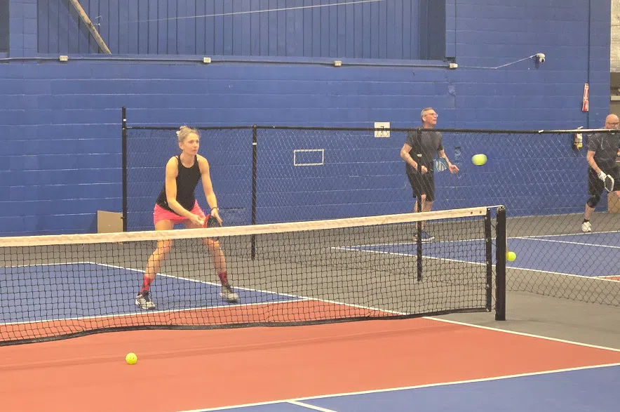 Anna Dyachenko playing pickleball.