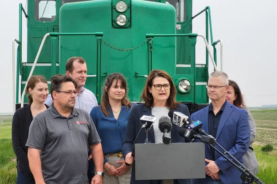 NDP Leader Carla Beck holding a news conference.