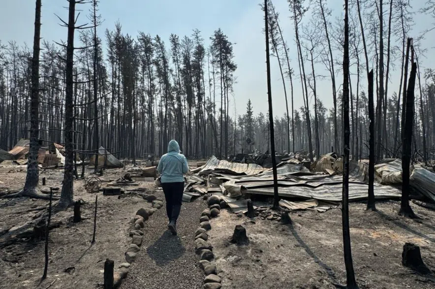 Burned cabin at East Trout Lake.