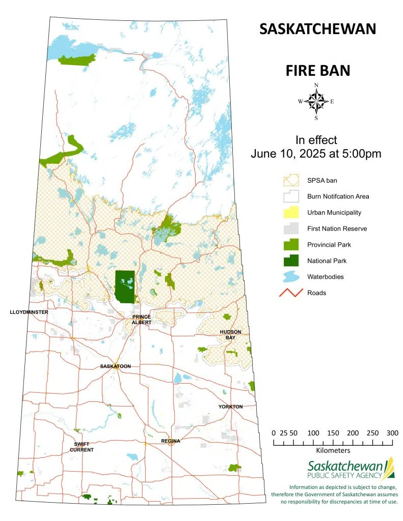 Revised provincial fire ban map as of June 11, 2025. (Submitted/SPSA)